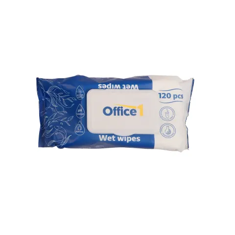 Șervețele umede Office 1 Jumbo, cu capac, 120 bucăți