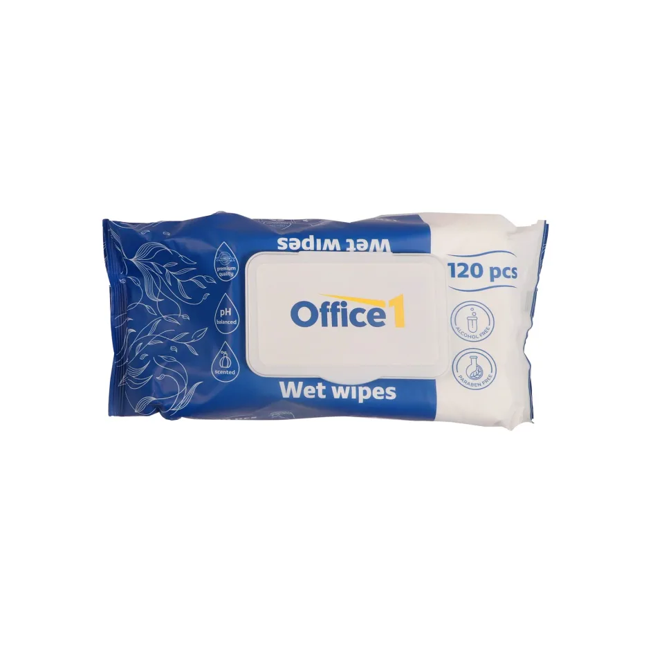 Șervețele umede Office 1 Jumbo, cu capac, 120 bucăți