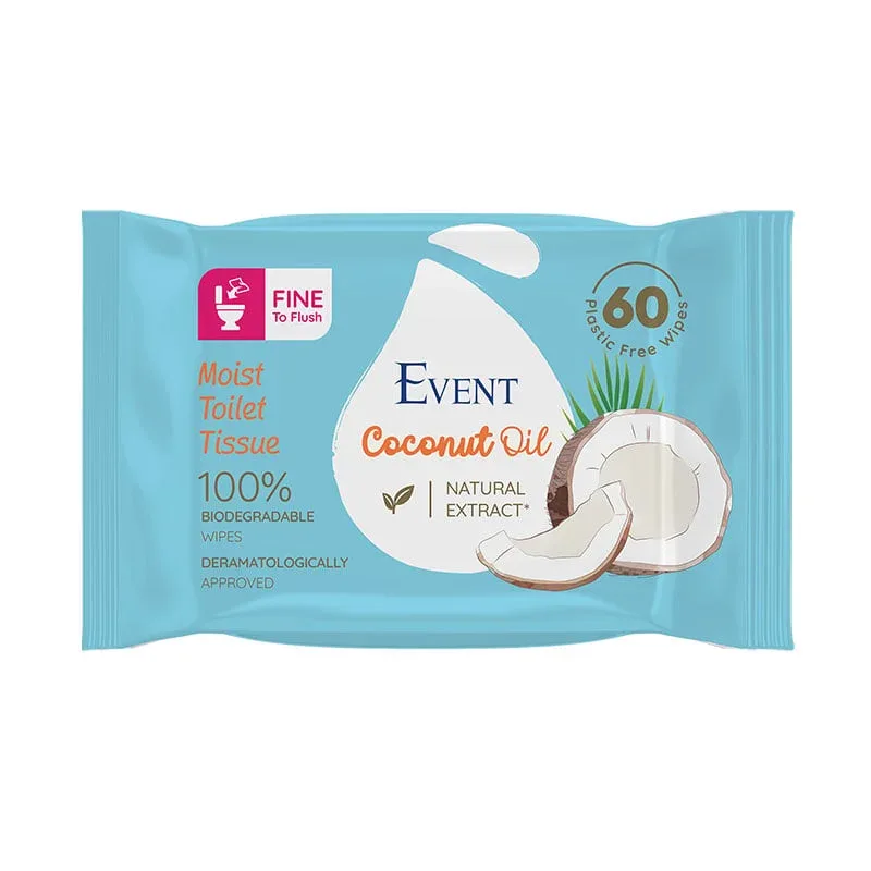 Event Șervețele umede pentru toaletă, ulei de cocos, 60 de bucăți