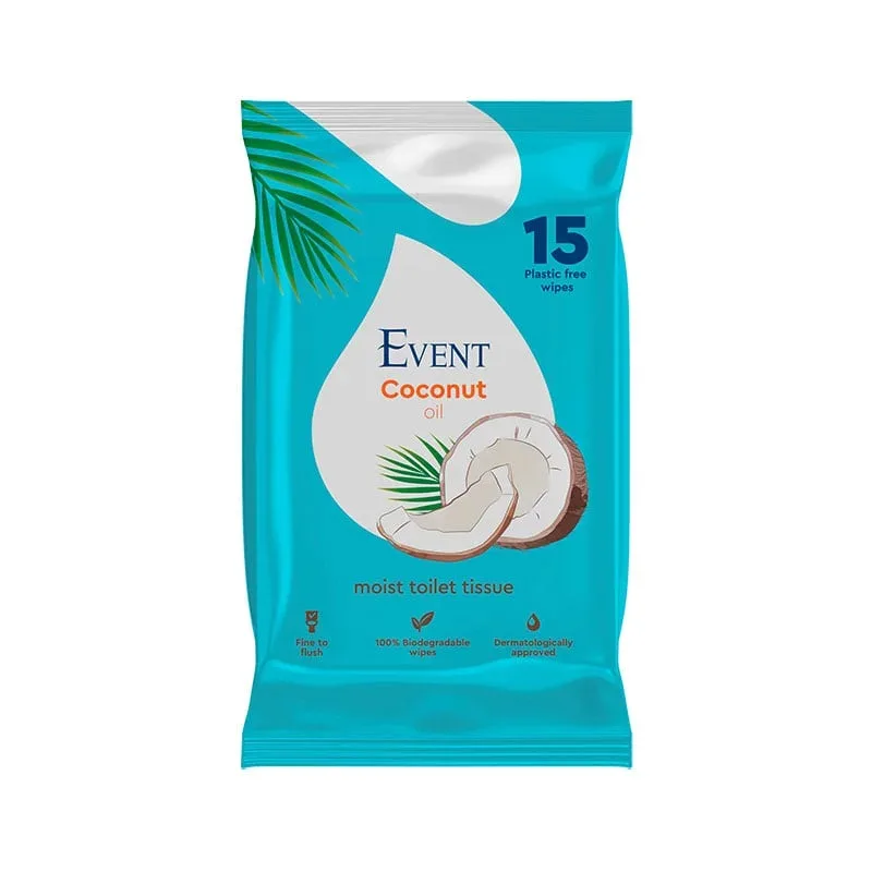 Event șervețele umede pentru toaletă, ulei de cocos, 15 bucăți