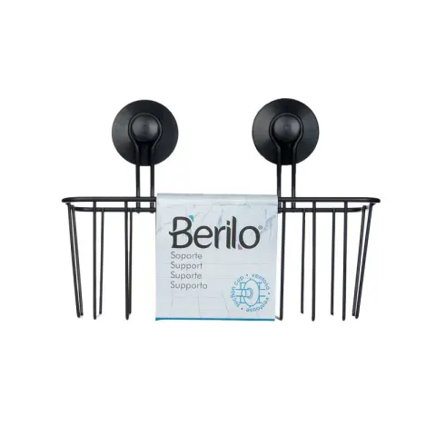 Raft de baie Berilo, montat pe perete, dreptunghiular, metalic, cu ventuză, negru