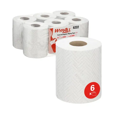 Hârtie pentru curățare Kimberly-Clark WypAll Reach 6222 Centrefeed, în rolă, 430 foi, 163 m, alb, set 6 bucăți