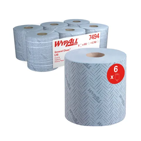 Prosoape pentru curățare Kimberly-Clark WypAll L10 7494 Centrefeed, pe rolă, 38 x 18.3 cm, 630 bucăți scurte, albastre, 6 bucăți