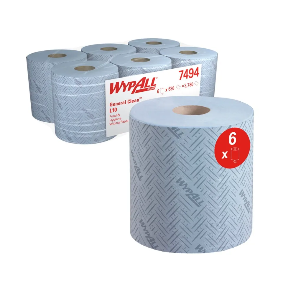 Prosoape pentru curățare Kimberly-Clark WypAll L10 7494 Centrefeed, pe rolă, 38 x 18.3 cm, 630 bucăți scurte, albastre, 6 bucăți