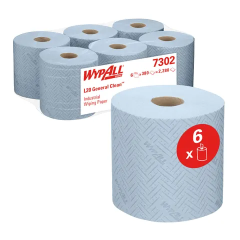 Prosoape pentru curățare Kimberly-Clark WypAll L20 7302 Centrefeed, pe rolă, 38 x 18.3 cm, 380 foi, albastru, 6 buc.