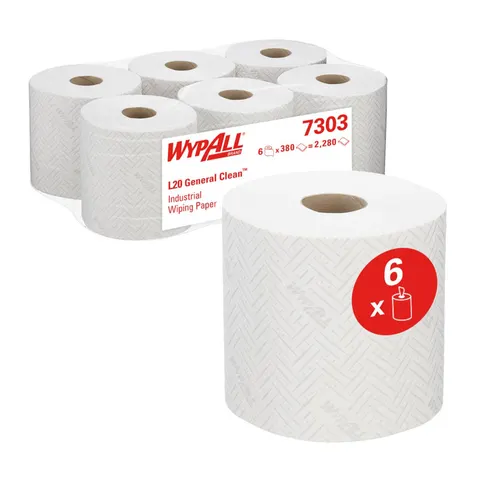 Prosoape pentru curățare Kimberly-Clark WypAll L20 7302 Centrefeed, pe rolă, 38 x 18.3 cm, 380 foi, alb, 6 buc.