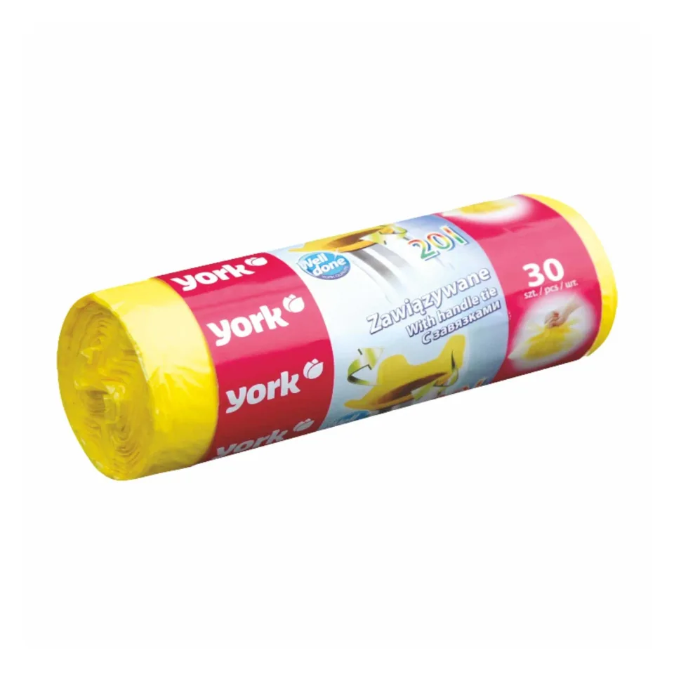 Saci de gunoi York, cu legătură, galbeni, 20 L, 30 buc.