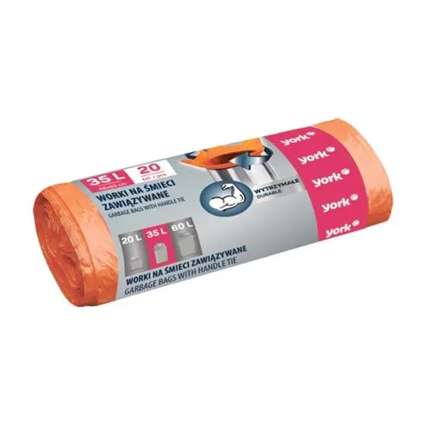 Saci pentru gunoi York, cu legătură, portocalii, 35 L, 20 buc.