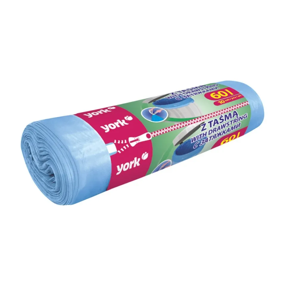 Pungi de gunoi York, cu șnur, 60 L, 10 buc.