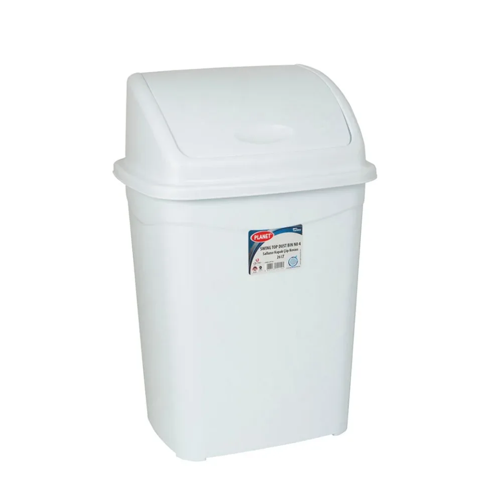 Coș Planet cu capac oscilant, 26 L, alb, 355 x 275 x 530 cm