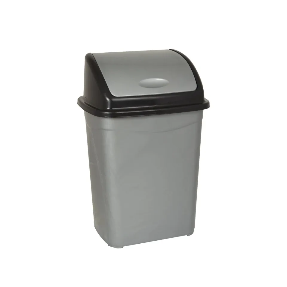 Coș de gunoi Planet, cu capac oscilant, plastic, 9L, gri, 255x195x365cm
