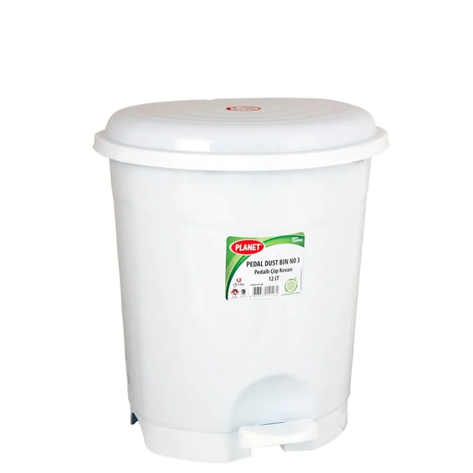 Coș de gunoi Planet, cu pedală, plastic, 12L, alb, 290x270x325cm