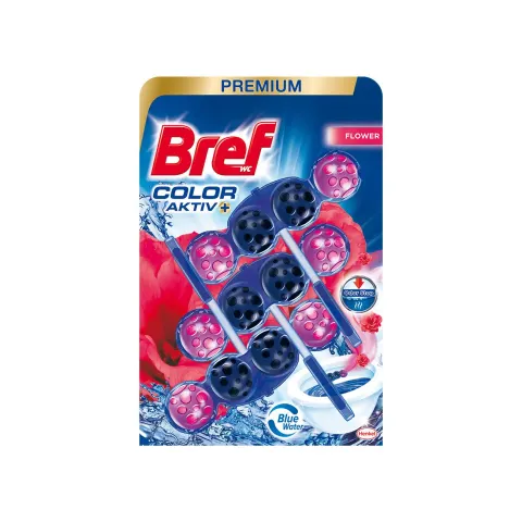 Odorizant pentru toaletă Bref Color Active, flori proaspete, 3 x 50 g