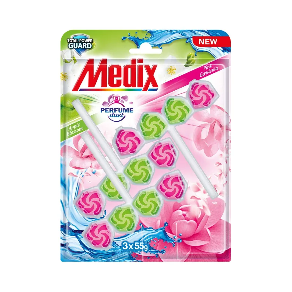 Odorizant pentru toaletă Medix Perfume Duet Apple & Pink, 55 g, 3 bucăți