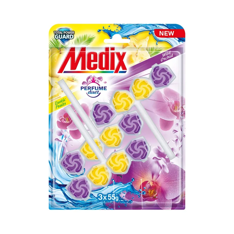 Odorizant pentru toaletă Medix Perfume Duet Fruits & Orchid, 55 g, 3 bucăți