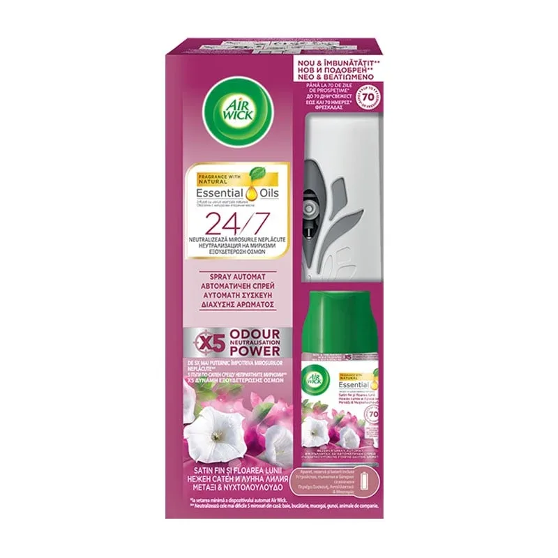 Air Wick Freshmatic Odorizant de aer, kit de început, Soft Satin & Moon Lily, 250 ml