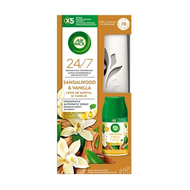 Air Wick Freshmatic Odorizant de aer, kit de pornire, Sandalwood & Vanilla, 250 ml