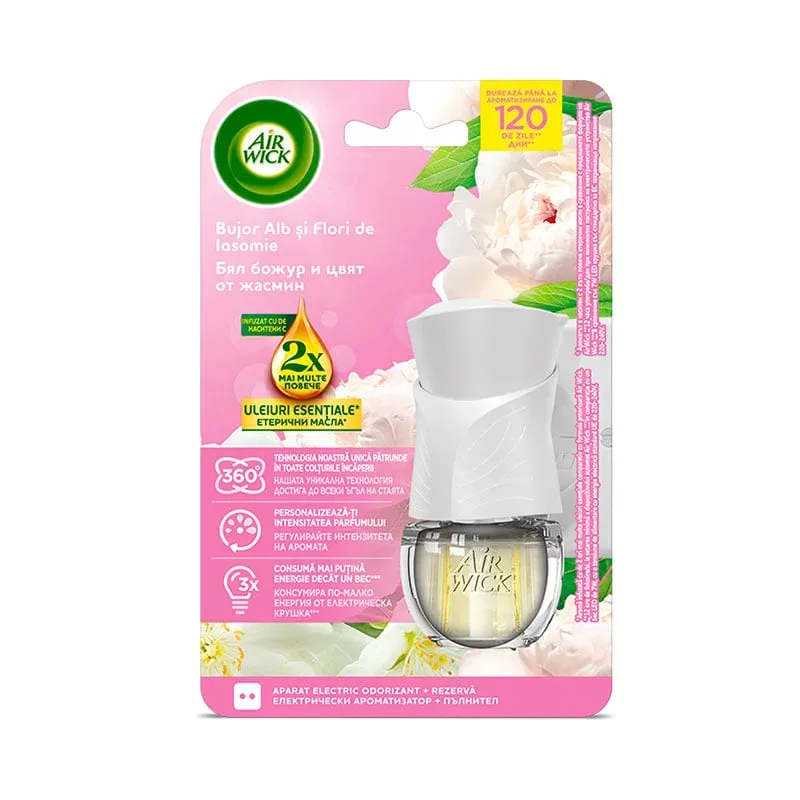 Air Wick Plug-in Electric, Uleiuri Extra, Bujor & Iasomie, kit de pornire, 19 ml