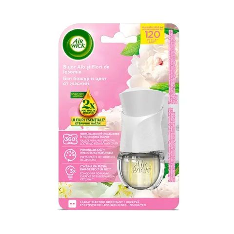 Air Wick Plug-in Electric, Uleiuri Extra, Bujor & Iasomie, kit de pornire, 19 ml