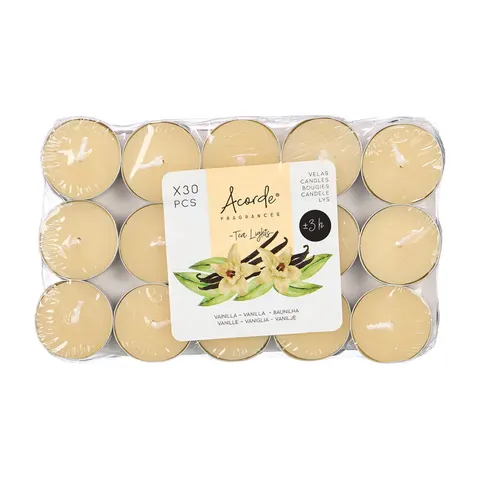 Lumânări tip tealight Acorde, Vanilie, 3 ore, 30 buc.