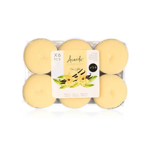 Lumânări tip tealight Acorde, Vanilie, 9 ore, 6 buc.