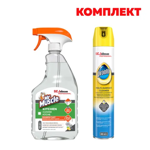 Agent de curățare pentru bucătărie Mr. Muscle, 750 ml, în set cu soluție de curățare universală Pronto Universal Multi Surface, 400 ml, 1.15 l