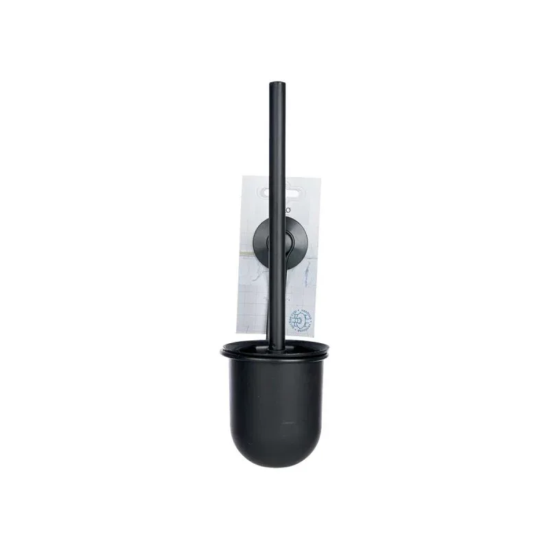 Perie de toaletă Berilo, montare pe perete, metal, cu suport vacuum, negru
