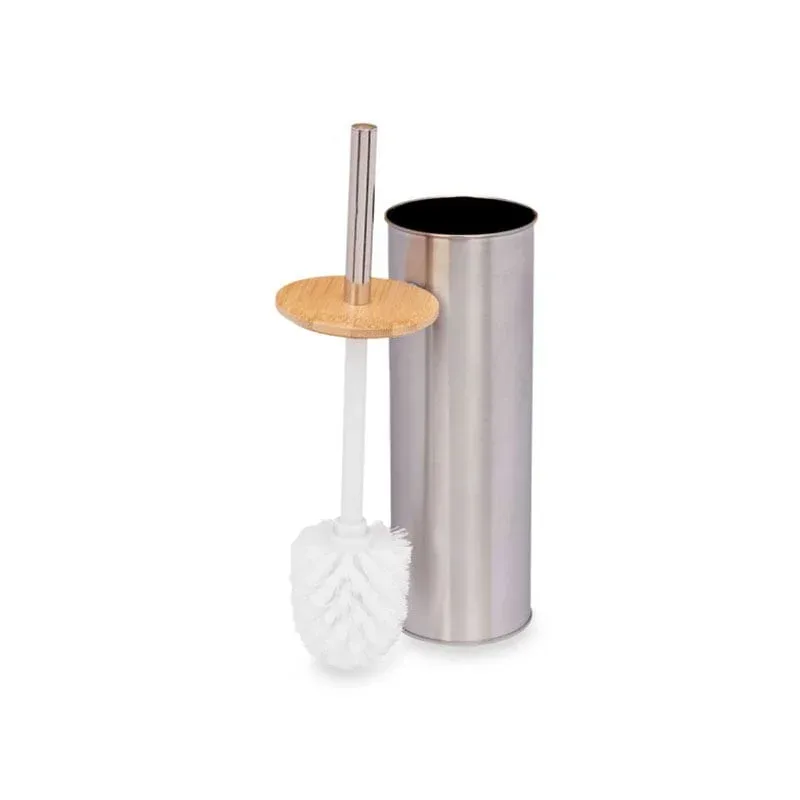 Perie de toaletă Berilo, inox, cu capac din bambus
