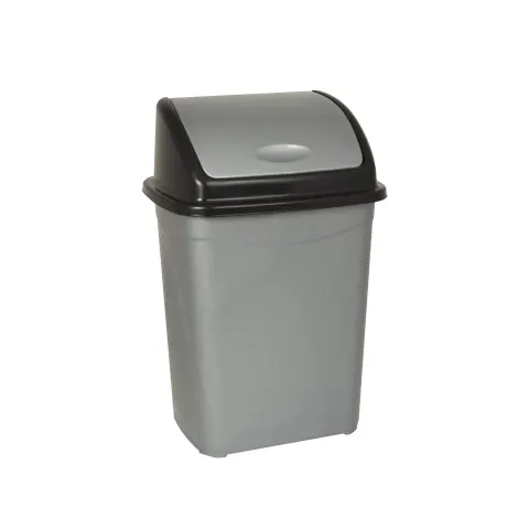 Coș de gunoi Planet, cu capac oscilant, plastic, 50L, gri-negru, 420x345x680cm