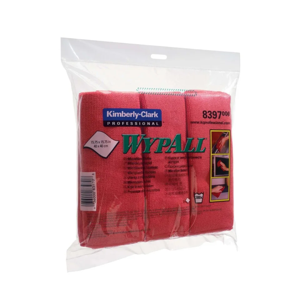 Laveta din microfibră Kimberly-Clark WypAll 8397, 40 x 40 cm, roșie, 6 bucăți