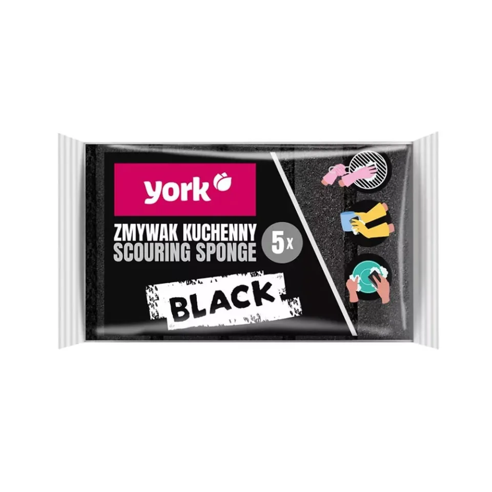 Bureți de uz casnic York Maxi, cu două straturi, negri, 5 bucăți