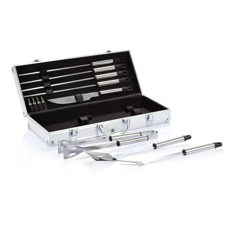 Set de ustensile pentru grătar, 12 piese, în cutie de aluminiu