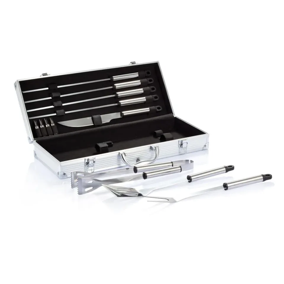 Set de ustensile pentru grătar, 12 piese, în cutie de aluminiu