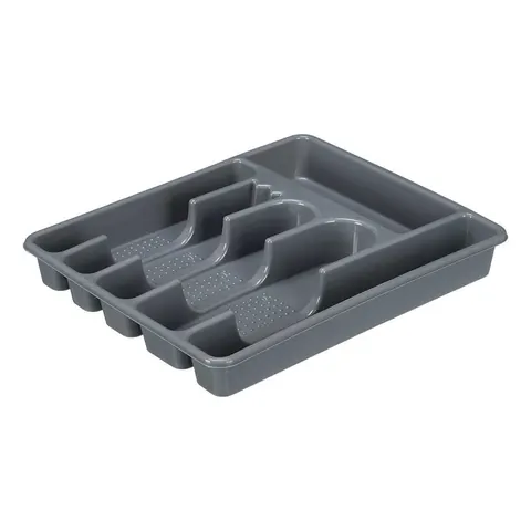Organizer tacâmuri Kinvara, plastic, 6 compartimente, gri