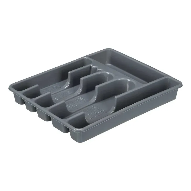 Organizer tacâmuri Kinvara, plastic, 6 compartimente, gri