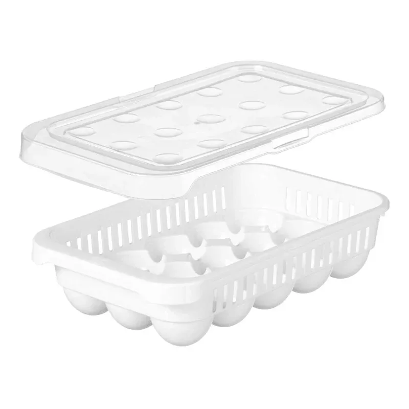 Suport pentru ouă Kinvara, plastic, cu 15 spații, transparent-alb
