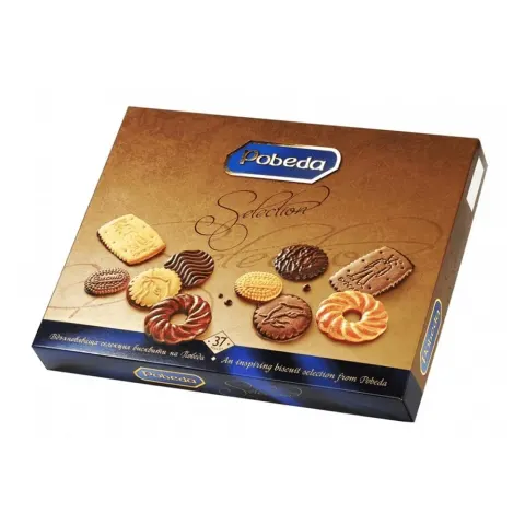 Cutie metalică cu biscuiți Pobeda, 305 g