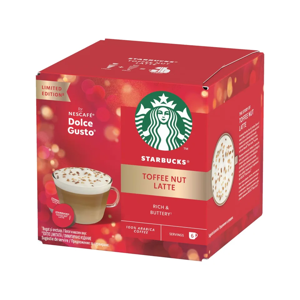 Capsule de cafea Starbucks Dolce Gusto Toffee Nut Latte, Ediție Limitată, 12 capsule pentru 6 băuturi
