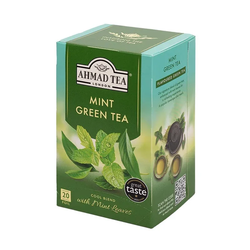 Ahmad Tea „Green Tea with Mint Leaves”, 2 g, ambalată în folie, 20 plicuri