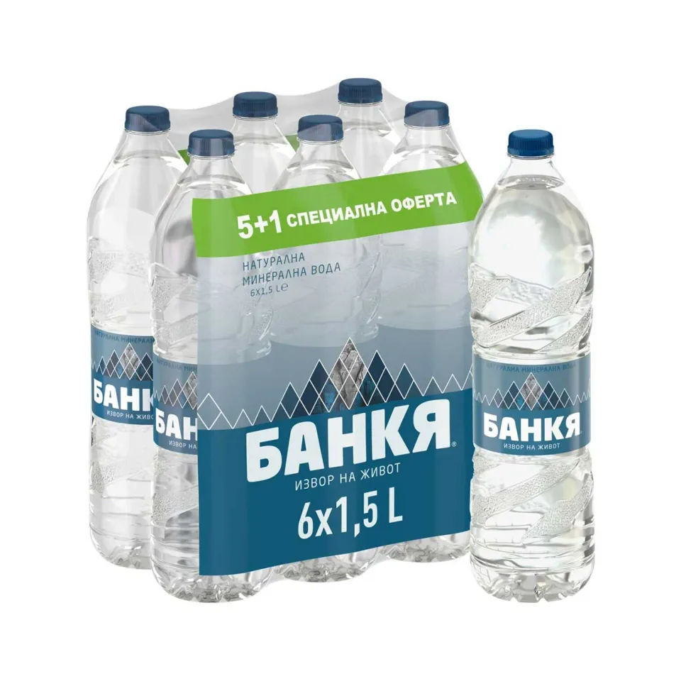 Apă minerală Bankya, sticlă plastic, 1.5 L, 6 buc