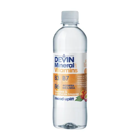Devin Functional water Minerals & Vitamins, piersică și fructe tropicale, 425 ml