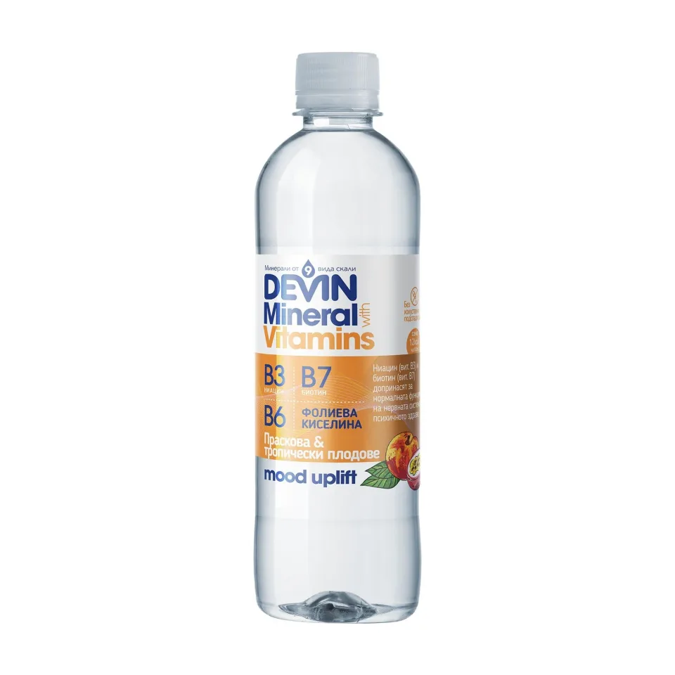 Devin Functional water Minerals & Vitamins, piersică și fructe tropicale, 425 ml
