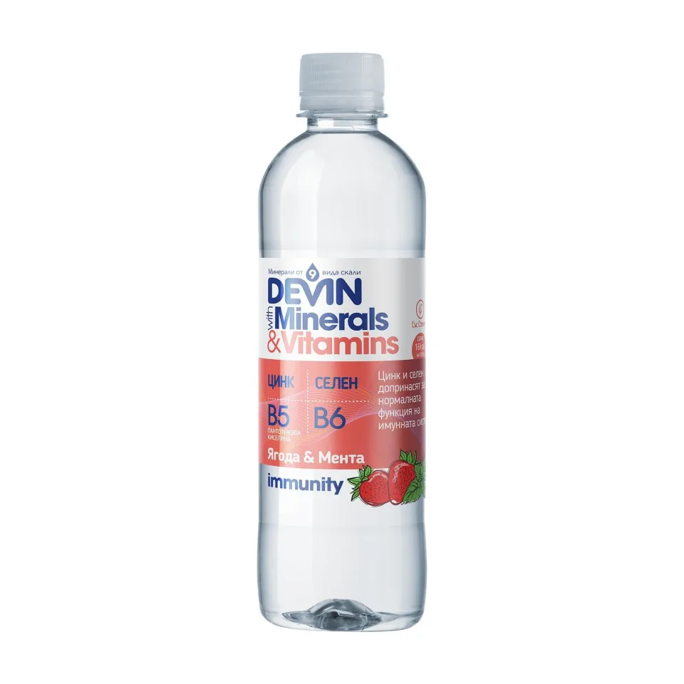 Devin Functional Water Minerals & Vitamins, căpșuni și mentă, 425 ml