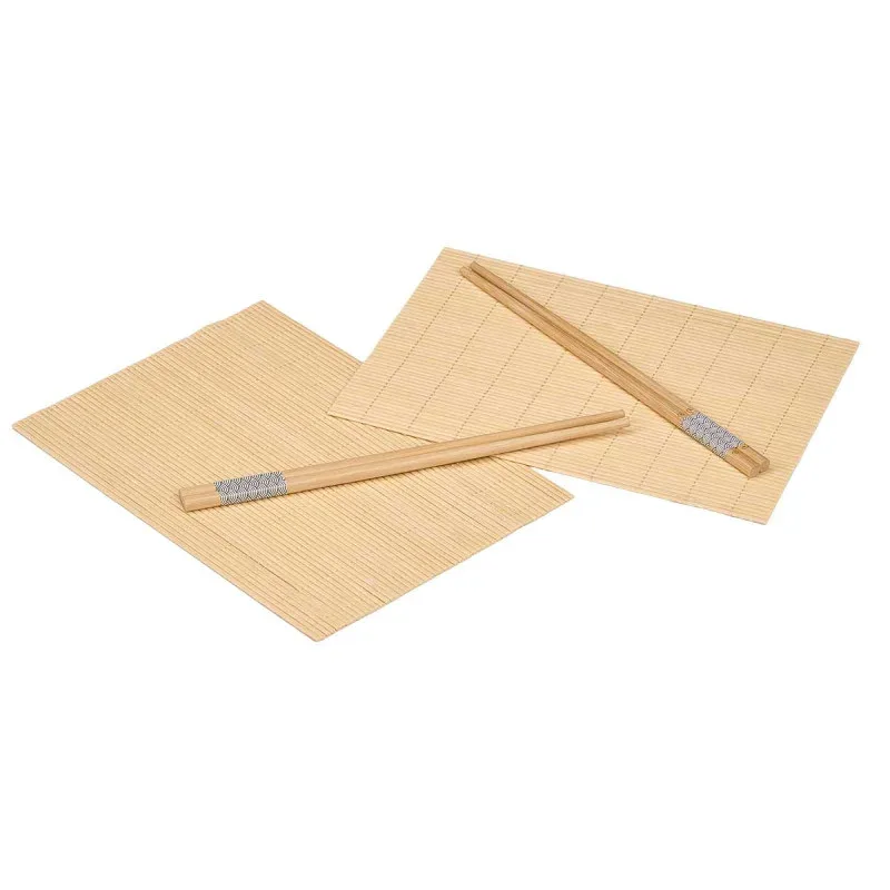 Set Sushi Kinvara, 4 bețișoare din bambus și 2 covorașe