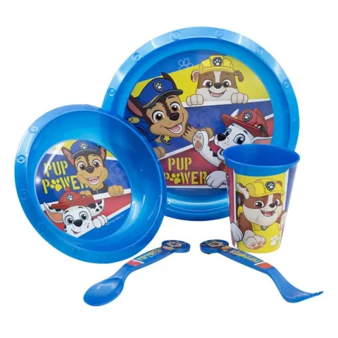 Set Stor Paw Patrol, cană, bol, farfurie și tacâmuri