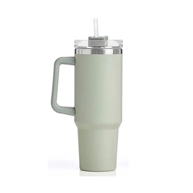 Pahar termic Kinvara, cu mâner și pai, 1200 ml, verde