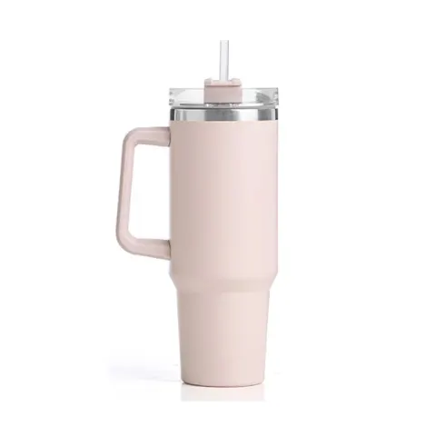 Pahar Kinvara, cu mâner și pai, 1200 ml, roz