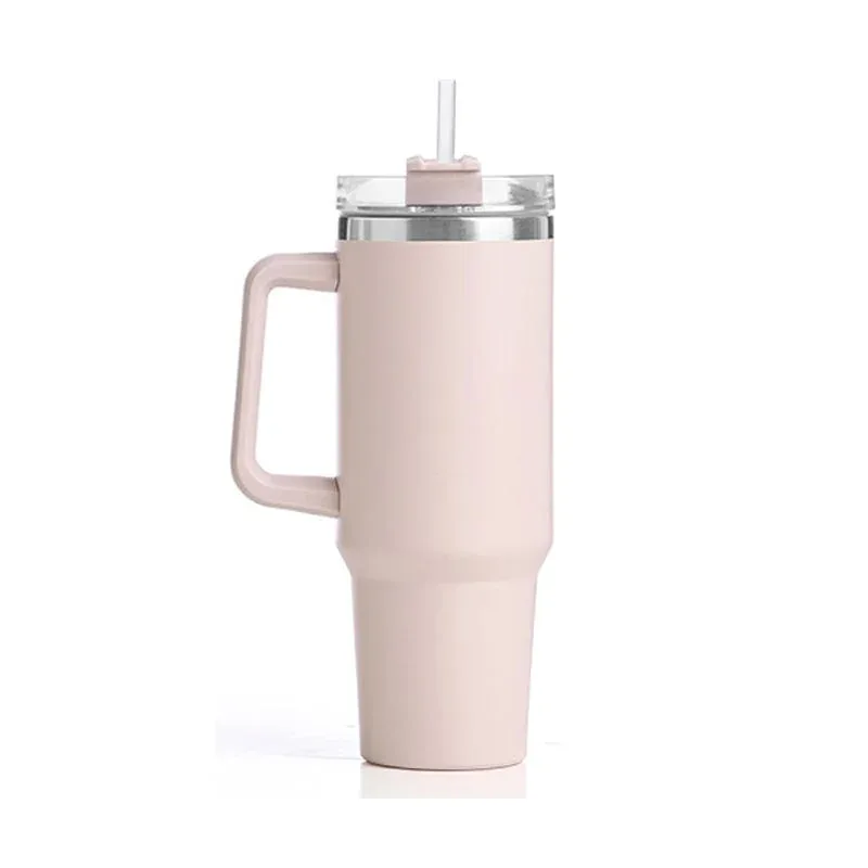 Pahar Kinvara, cu mâner și pai, 1200 ml, roz