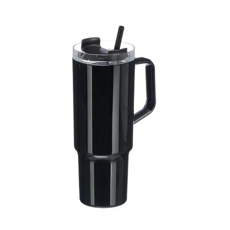 Pahar Kinvara, cu mâner și pai, 1200 ml, negru