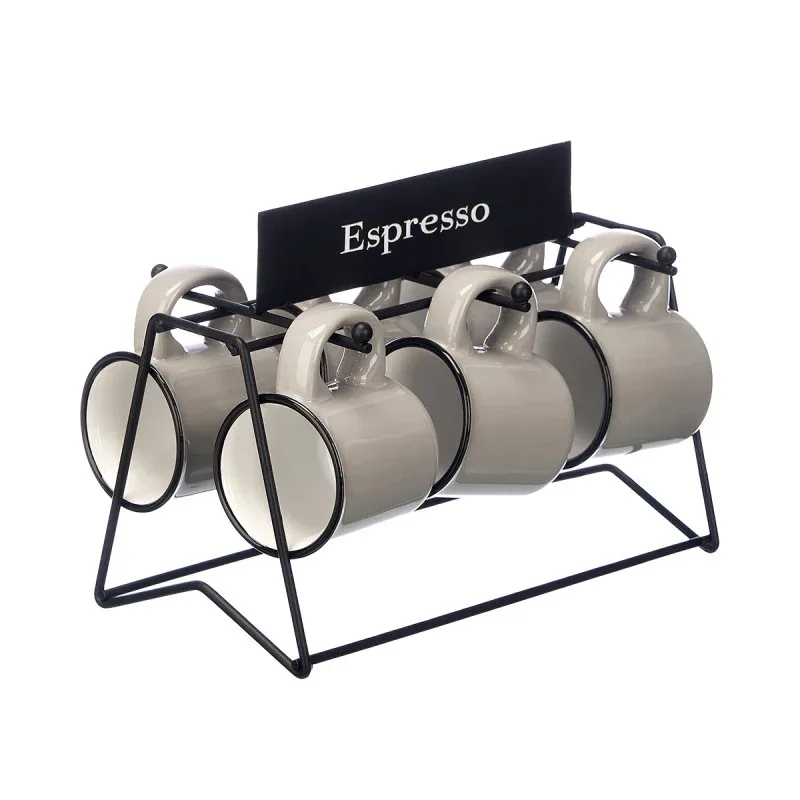 Ceașcă de cafea Vessia, cu suport, 100 ml, gri, 6 bucăți